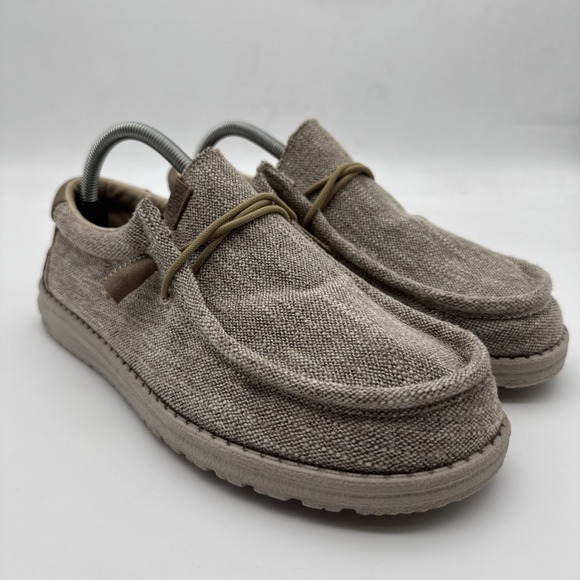 Hey Dude Wally Ascend Woven Walnut Brown Slip On Unisex Men's 9/Womens 11 Shoes - Picture 2 of 15